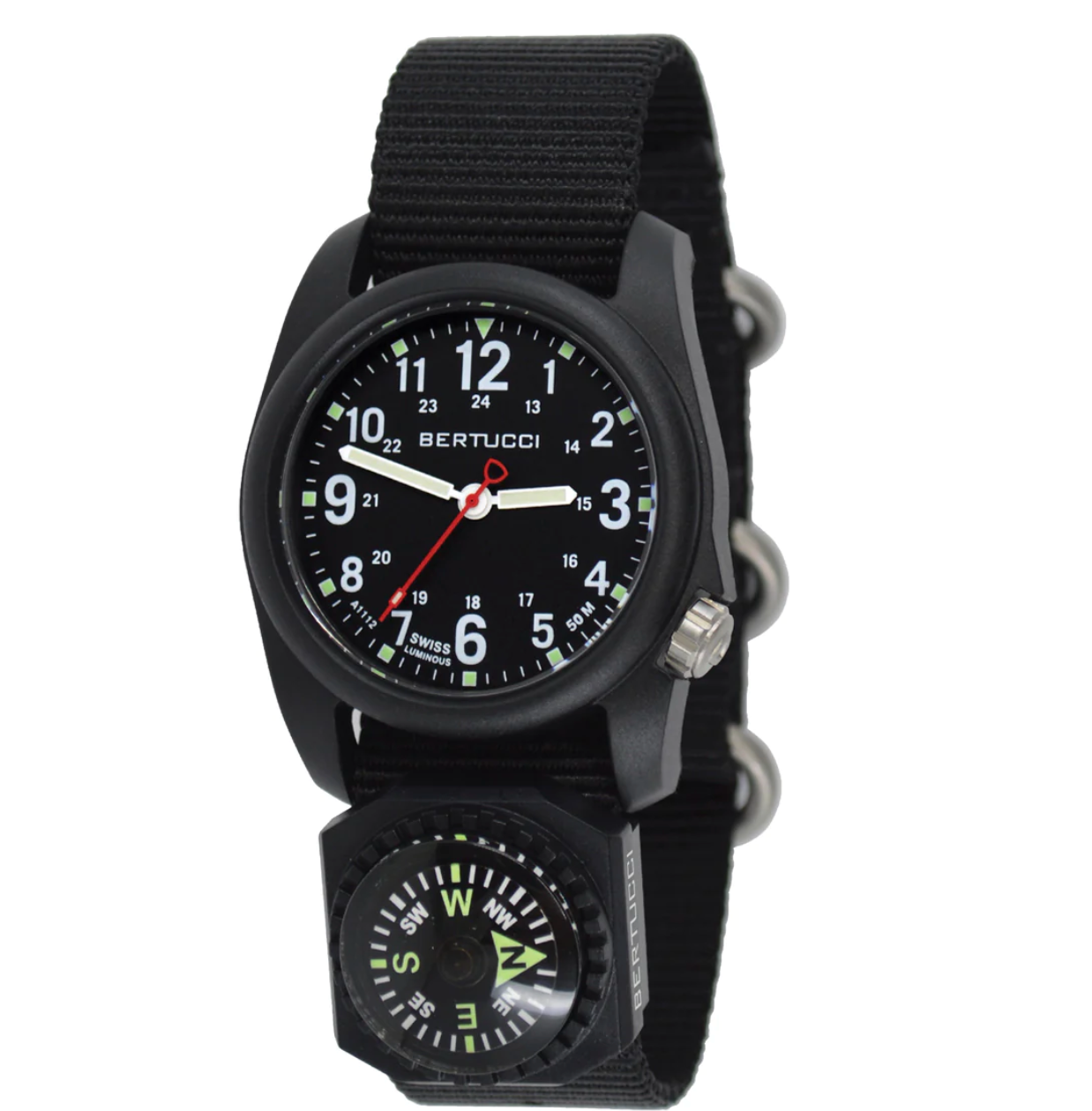 Bertucci DX3 black dial / black case -,(#95 black band + compass)
