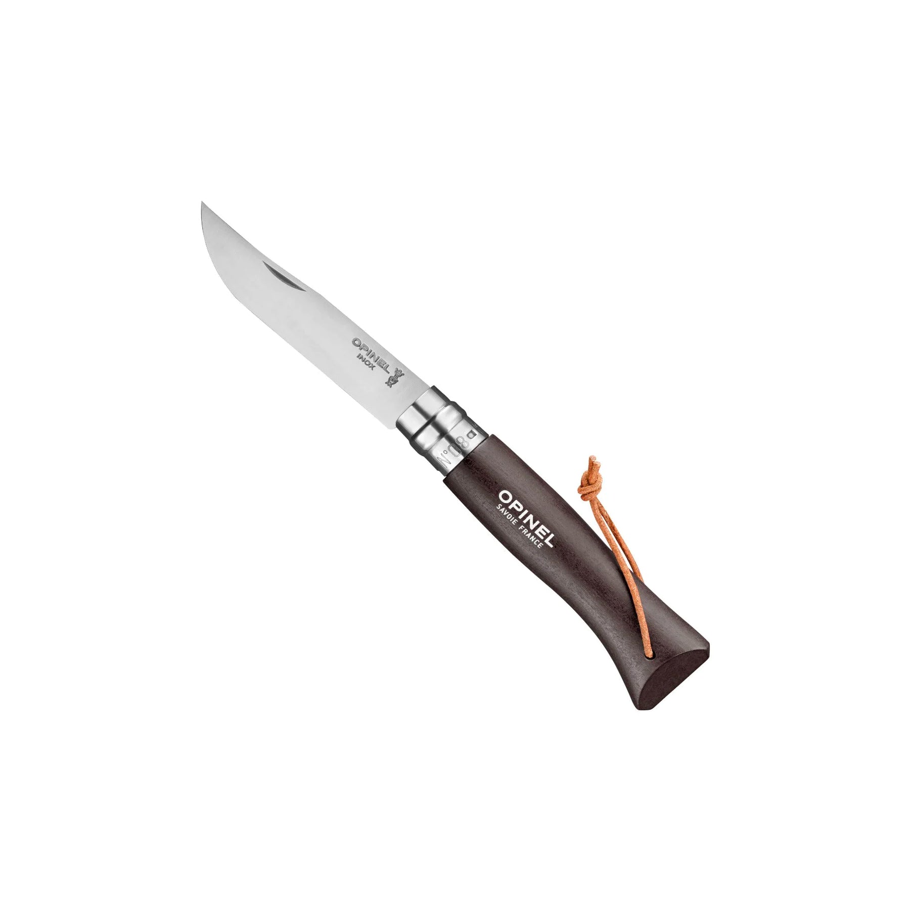 Opinel No. 8 Origins Colors with Leather Strap, Dark Brown