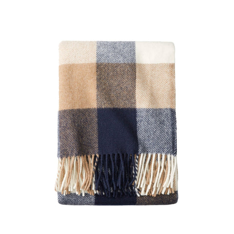 Pendleton Eco-Wise Wool Fringed Washable Throw, Navy/Camel