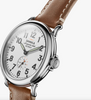 Shinola Engravable Runwell 41mm Watch | White Dial 41 1st Polished Stainless Steel | Tan Strap