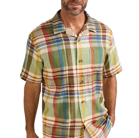 Pendleton MEN'S SHORT-SLEEVE PLAID ALOHA LINEN CAMP SHIRT
