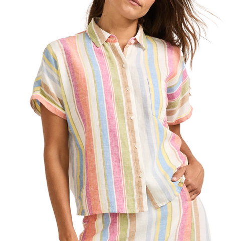 Pendleton WOMEN'S SHORT-SLEEVE STRIPE LINEN SHIRT