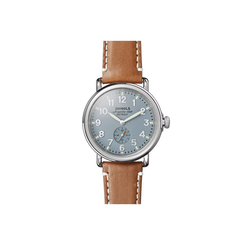 Shinola Runwell | 41 mm | Stainless Steel Polished Plating | Grey Blue Dial | 20mm Brown Leather Strap