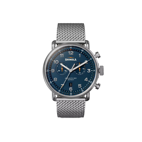 Shinola Runwell | 41 mm | Stainless Steel Polished Plating | Grey Blue Dial | 20mm Brown Leather Strap