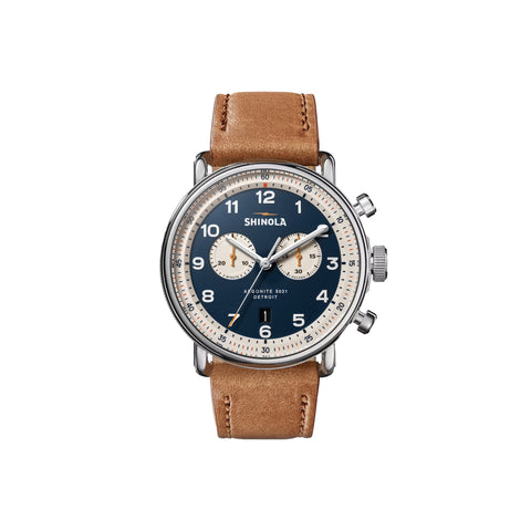 Shinola Runwell | 41 mm | Stainless Steel Polished Plating | Grey Blue Dial | 20mm Brown Leather Strap