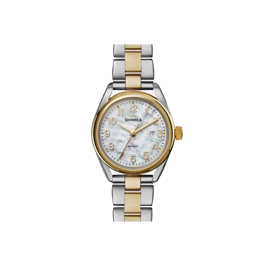 Shinola Derby HD 38MM Mother Of Pearl Face Silver Gold