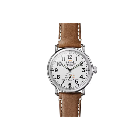 Shinola Runwell | 41 mm | Stainless Steel Polished Plating | Grey Blue Dial | 20mm Brown Leather Strap