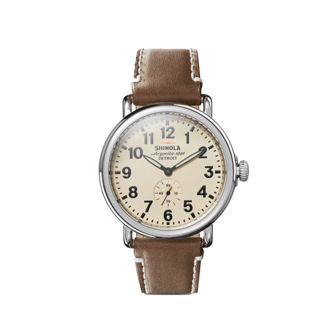 Shinola Runwell 41 MM | Cream Dial | Stainless Steel Case | 20 MM Dark Coffee Leather Strap with 18 MM Stainless Steel Polished Buckle